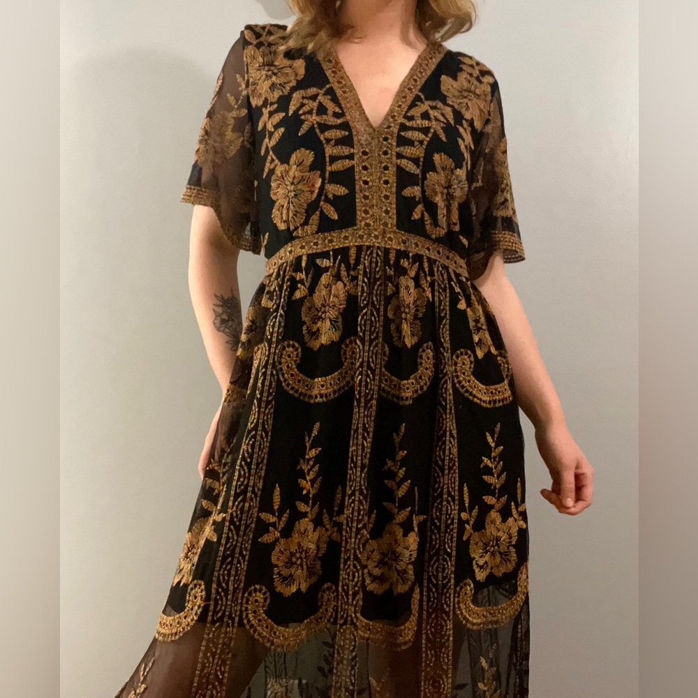 SOLD ON CURTSY ❌Altar’d State Maxi Dress With Rainbow Embroidery